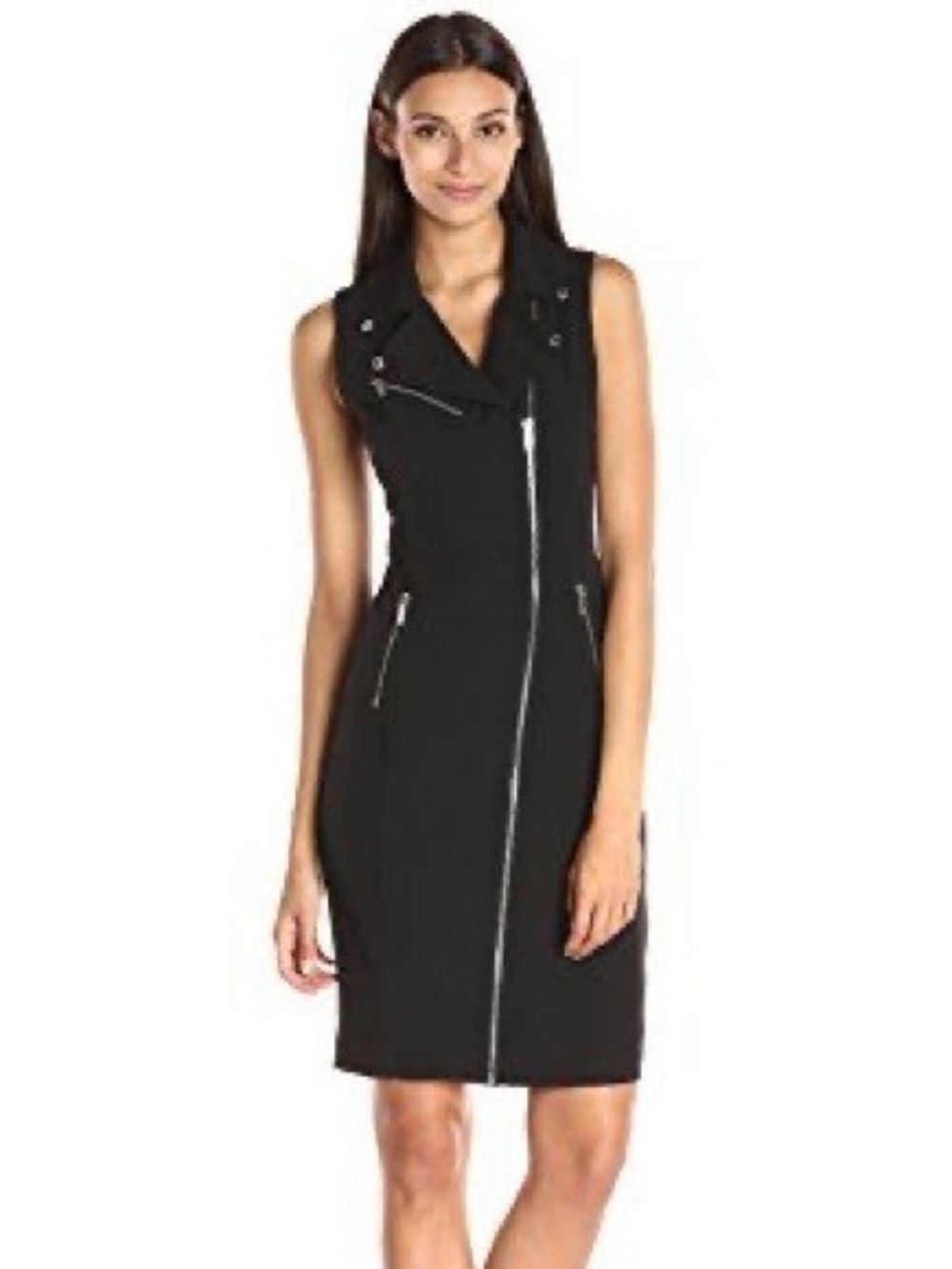 Calvin Klein Black Sleeveless Moto Zip Dress